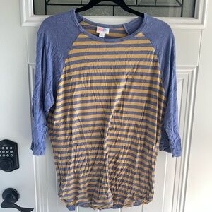 LuLaRoe Mustard and Navy Striped Tee